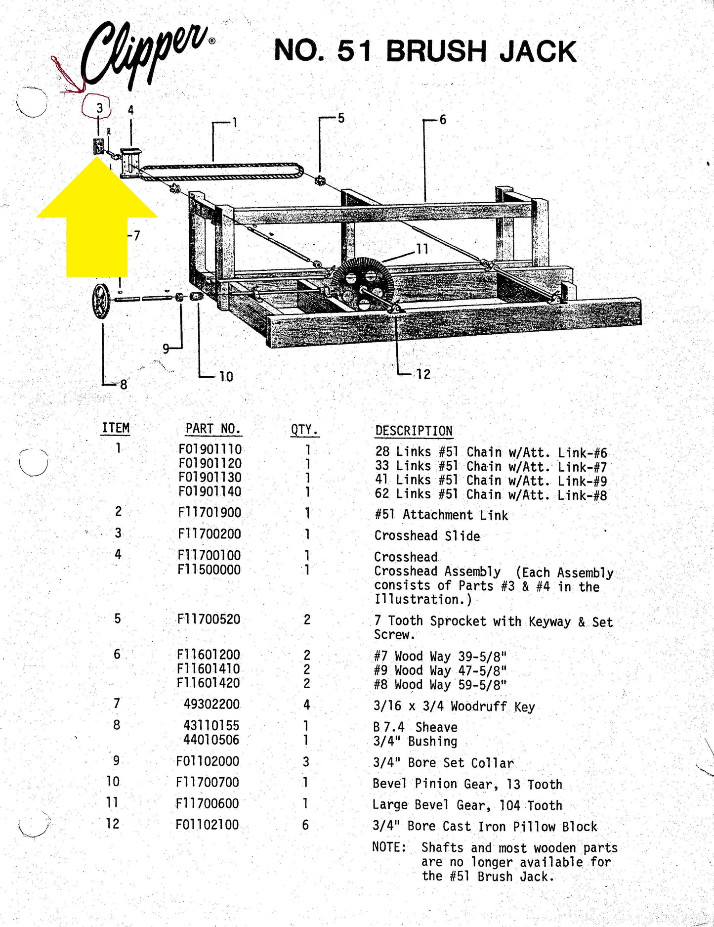 Cross-Head Slide for Clipper Number 51 Brush-Drive